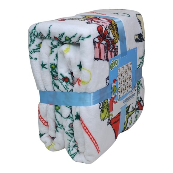 Dr. Seuss The Grinch Queen Plush Blanket 90" X 90" Christmas Soft & Warm Holiday - Picture 8 of 12